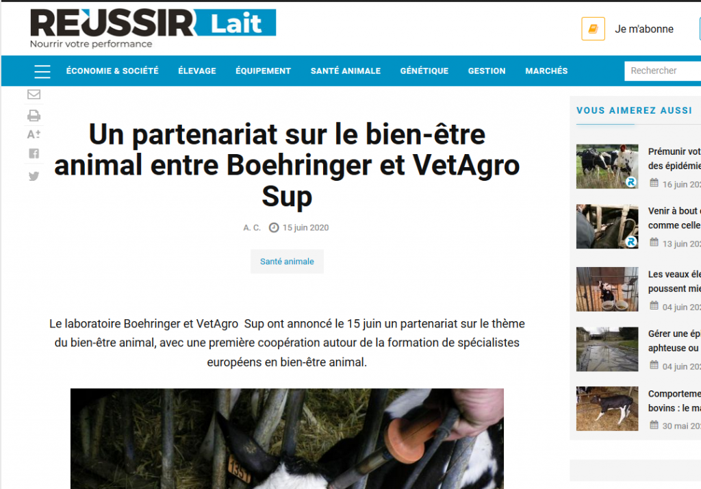 Réussir – Un partenariat sur le bien-être animal entre Boehringer et VetAgro